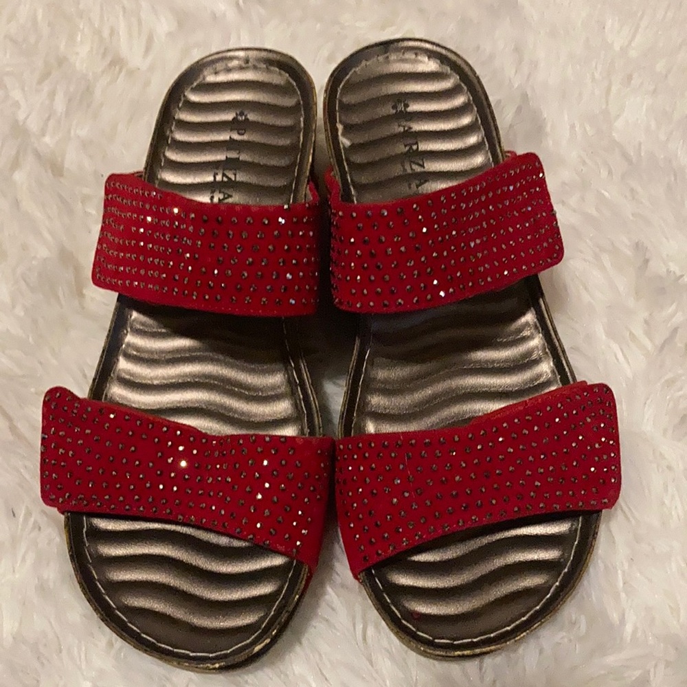 Red heeled sandals